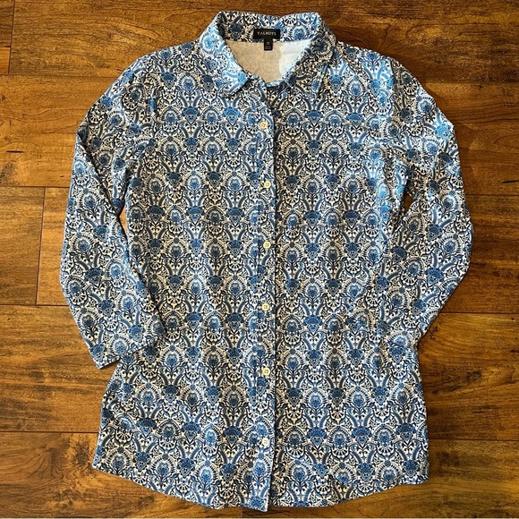 TALBOTS Women’s Paisley 3/4 Sleeve Nylon Spandex Top Size XS EUC - Picture 2 of 4